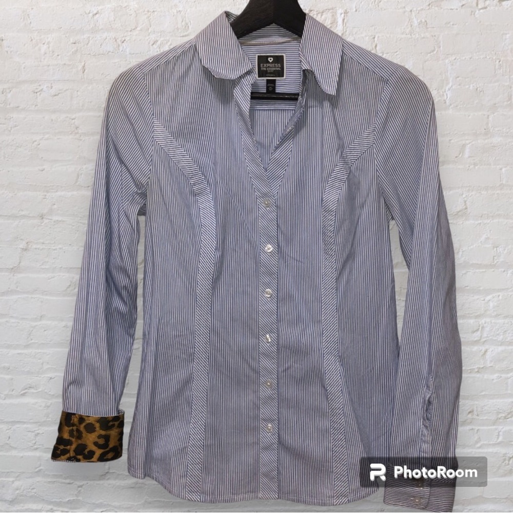 EXPRESS Button Down Shirt with Leopard Trimming